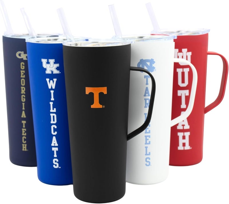 Decorvo NCAA 20 oz. Stainless Steel Tumbler with Handle - Officially Licensed Double Walled Insulated Roadie with Slide Lid and Straw (Tennessee Logo - Black) - Image 1